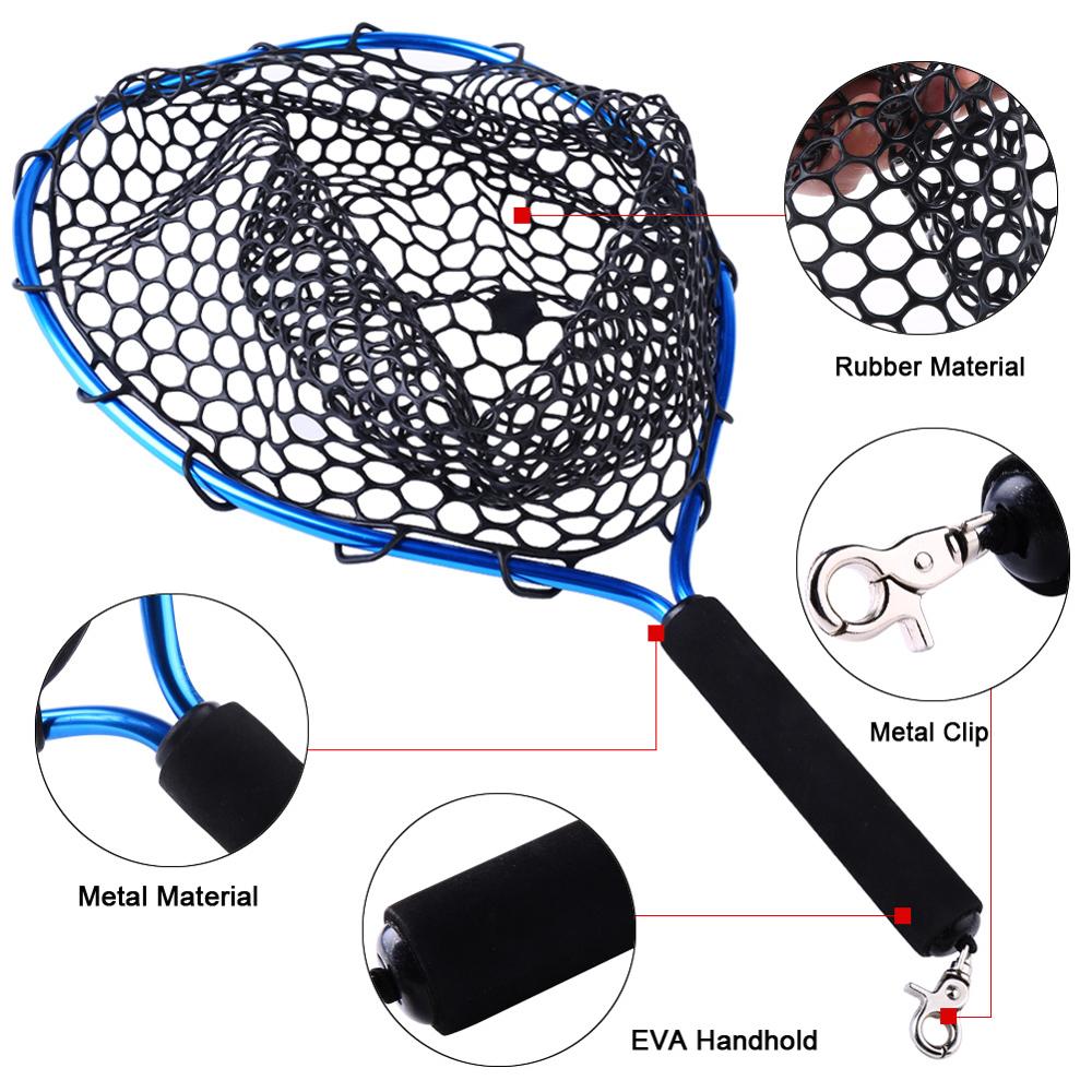 Sougayilang Fly Fishing Net Mesh Soft Rubber Red Landing Net Trout Catch Net Lanyard Rope Magnetic Buckle Fishing Tackle tools