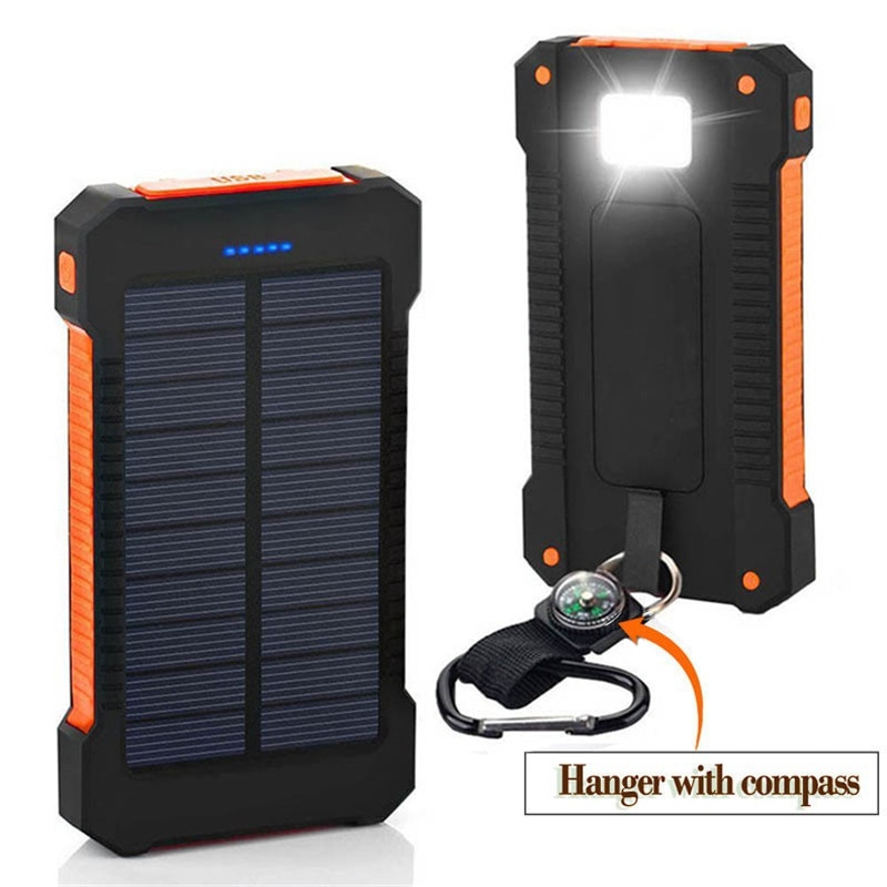 Solenergibank vandtæt 30000 mah solcelleoplader 2 usb-porte ekstern oplader powerbank til iphone redmi note 7 asus doogee lg