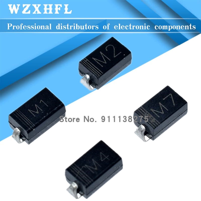 50Pcs SMD Rectifier Diode DO-214AC M7F M7 M4 M2 M1 1A 50V 100V 200V 400V 600V 800V 1000V SMA Electronic Silicon
