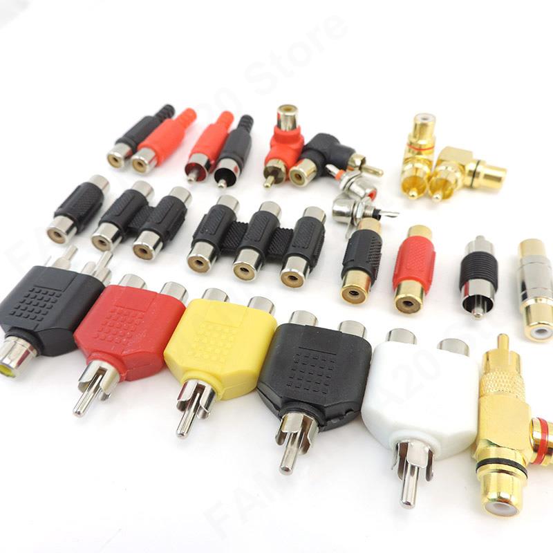 2 pcs rca male female  to 2 rca 3 rca male female rca connector splitter adapter av video audio t plug rca 2 3 way right angel  m20