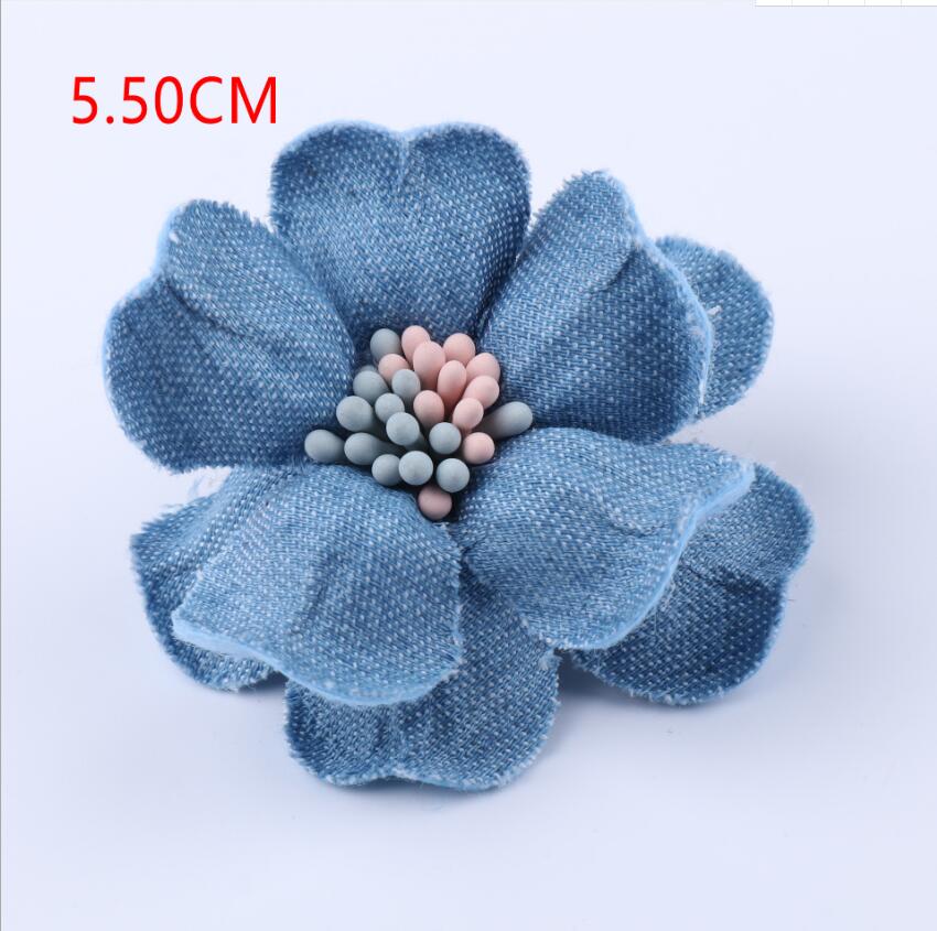 100 Uds hecho a mano accesorios para el cabello de francy Rosa flor-denim flor para el cabello de tela-jeans flores de decoración flor
