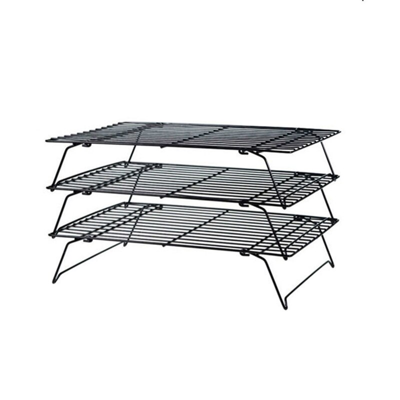 3 Layers Stackable Wire Grid Cooling Tray Cake Food Rack Oven Kitchen Baking Pizza Bread Barbecue Cookie Holder Biscuit Shelf: 3 Layers
