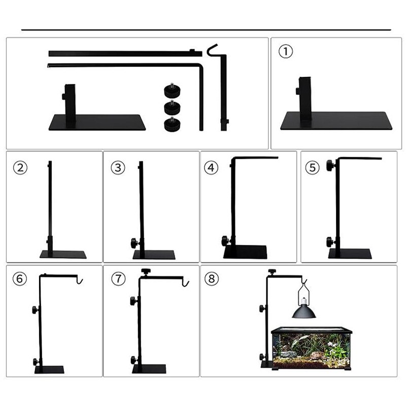 Reptile Lamp Stand with Base Adjustable Heat Lamp Stand Metal Reptile Lamp Bracket for Habitat Cage Lizards Snakes Turtles Pet