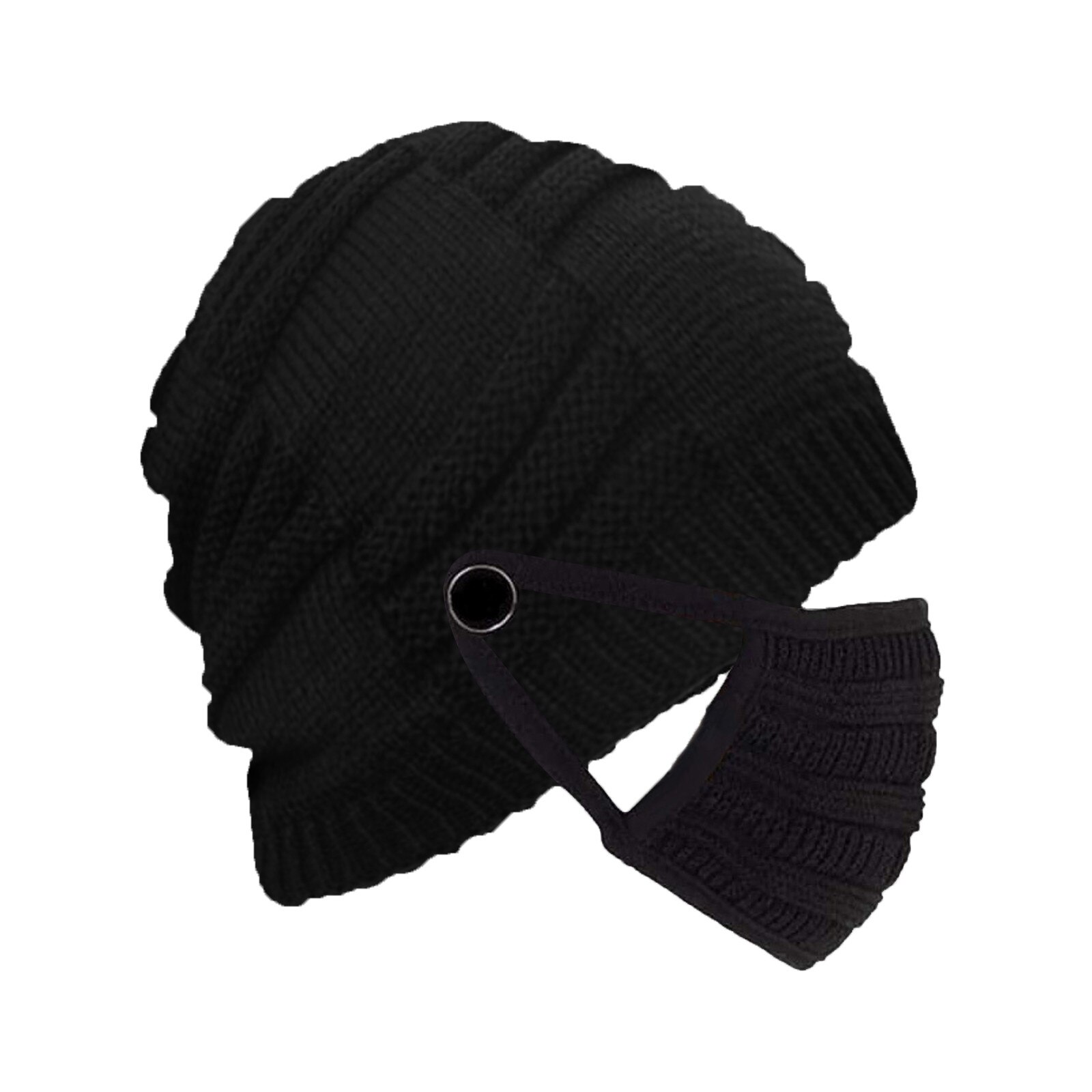 40# Winter Knitted Beanies Hats Warm Crochet Winter Wool Knit Ski Beanie Skull Slouchy Hat+Mask Mix Outdoor Riding Sets: Black