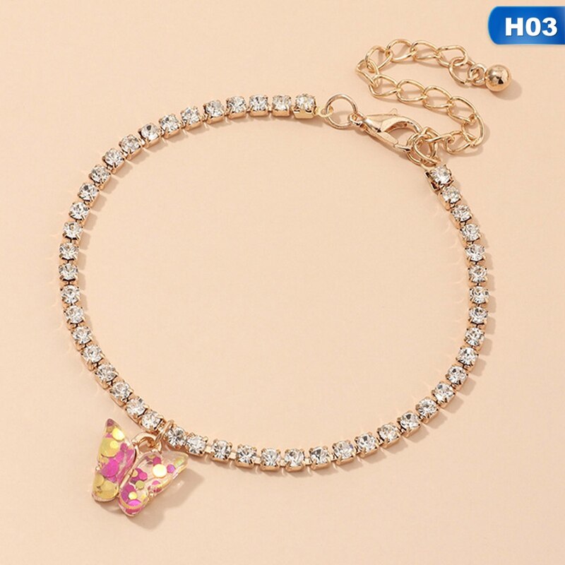 Cuban Link Butterfly Bracelet Gold Crystal Rhinestone Charms Hand Chain Bracelet For Women Jewelry Bulk: BL6030H03