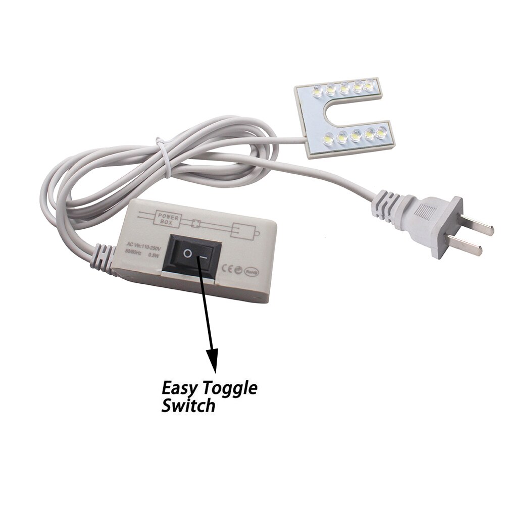 Luz led pescoço de ganso 10led, portátil, luz para máquina de costura, com base magnética, 110-250v, tomada ue/eua