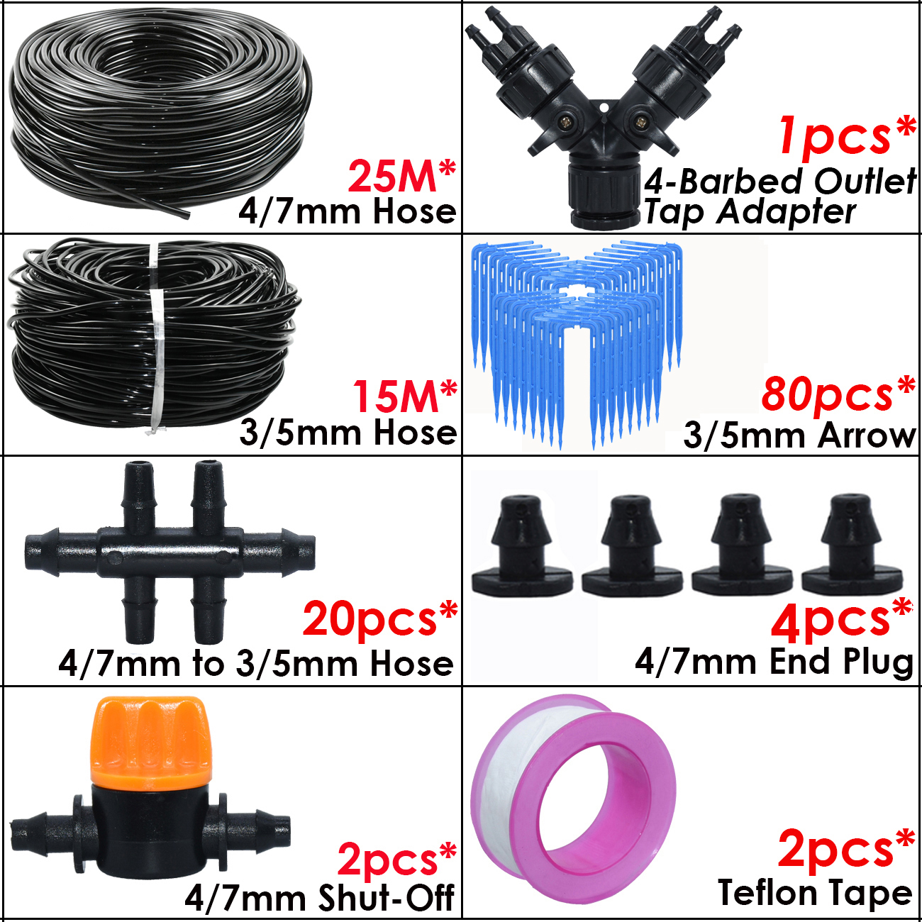 Sprycle Kit de sistema de riego automático para jardín, gotero de riego por goteo, manguera de 4/7mm a 3/5mm, para plantas, bonsái, balcón: plum