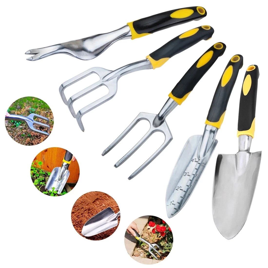 Manual Gardening Tool Set Hand Rake Shovel With Scale Transplant Dig Weeder Cultivator Trowel Non-Slip Ergonomic Handle Tools