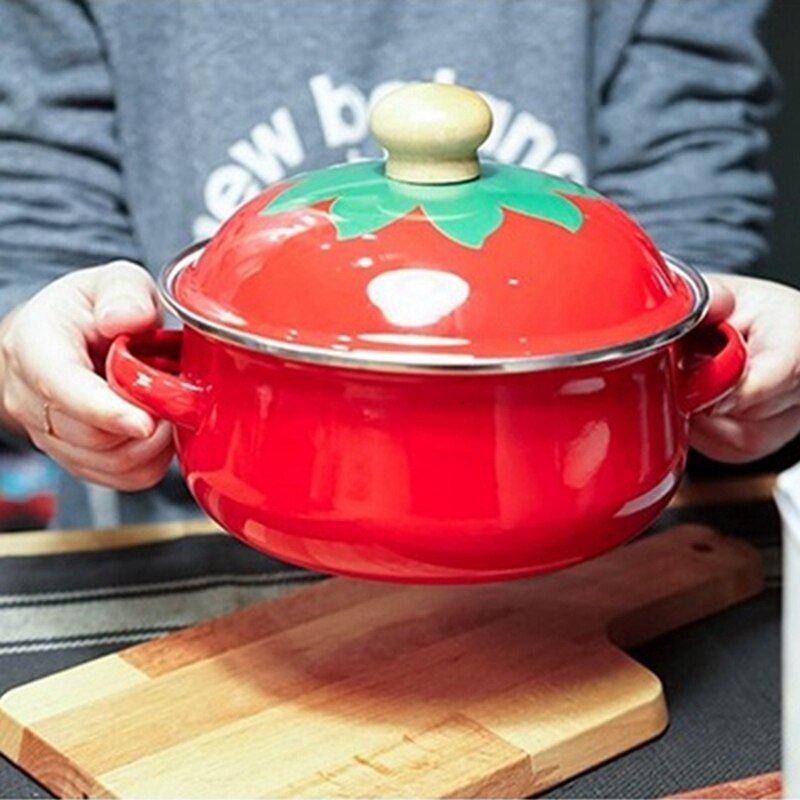 18cm 1.5L Tomato Enamel Soup Pot Stockpot Mini Saucepan Milk Egg Noodles Cooking Pan for Induction Cooker Gas Cooker
