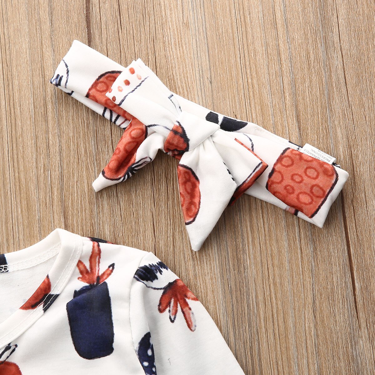Lange Mouwen Baby Baby Meisjes Footies Kleren Katoen Leuke Gedrukt Peuter Kleine Baby Playsuit + Hoofdbanden 2 Stuks Outfits Kleding