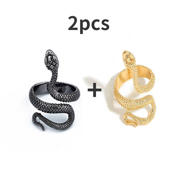 Bague serpent rétro Punk pour hommes et femmes, 4 pièces, couleur Antique exagérée, personnalité de la , stéréoscopique, ouverture ajustable: 4-2pcs