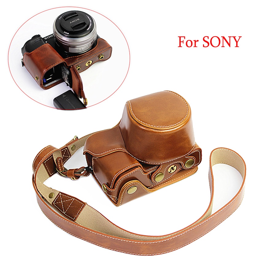 Pu Lederen Tas Camera Tas Voor Sony A6000 ILCE-6100 A6100 A6400 A6300 ILCE-6400 Beschermende Cover Pouch Met Batterij Opening
