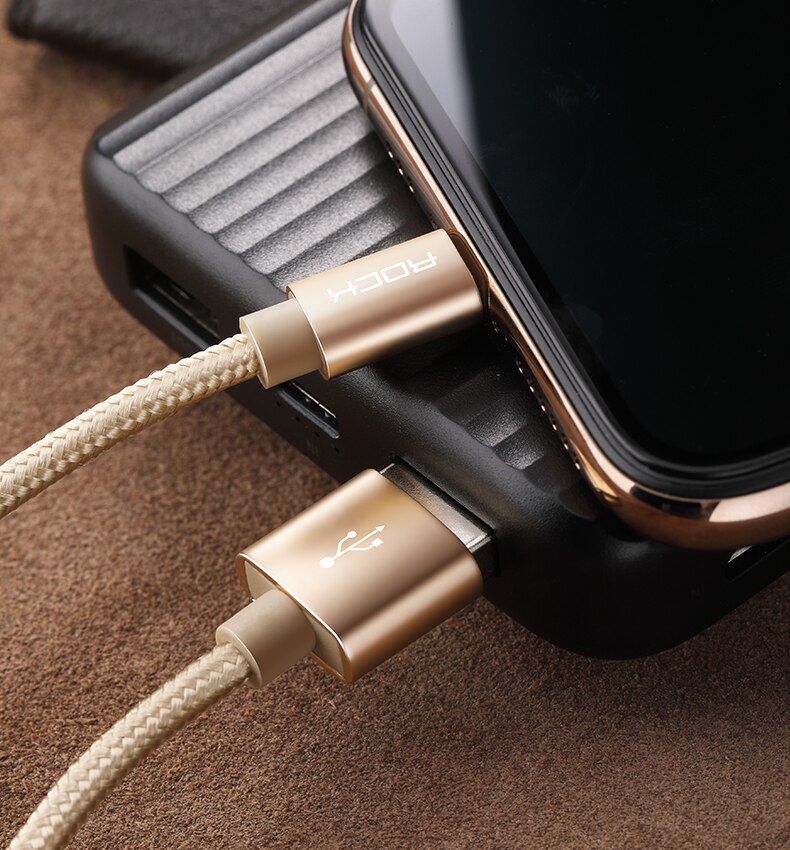 ROCK USB Cable For iPhone 11 Pro Xs Max Xr X 8 7 6 6s 5s se iPad Fast Charging Charger Lighting USB Wire Cord Mobile Phone Cable: Gold / 1m