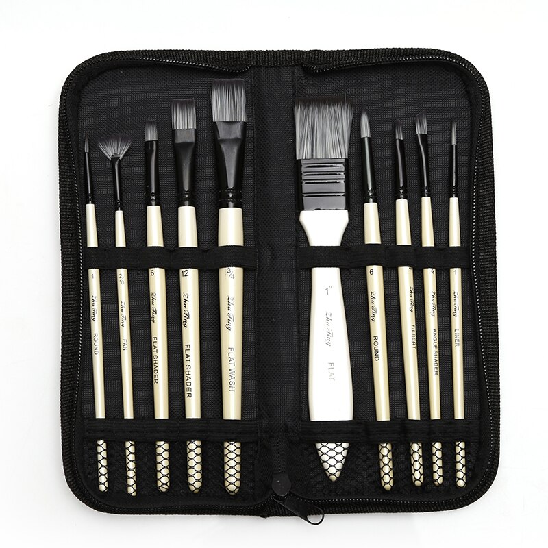 10 Pcs Art Paint Brushes Set Includes Carrying Case, for Kids, Artists, Acrylic, Oil, Watercolor and Gouache Painting: White