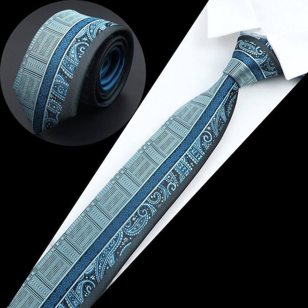 Luksuriøst herreslips jacquardvevd skinny slim 6cm svart blått blomster paisley-slips bankett festskjorte: Multi