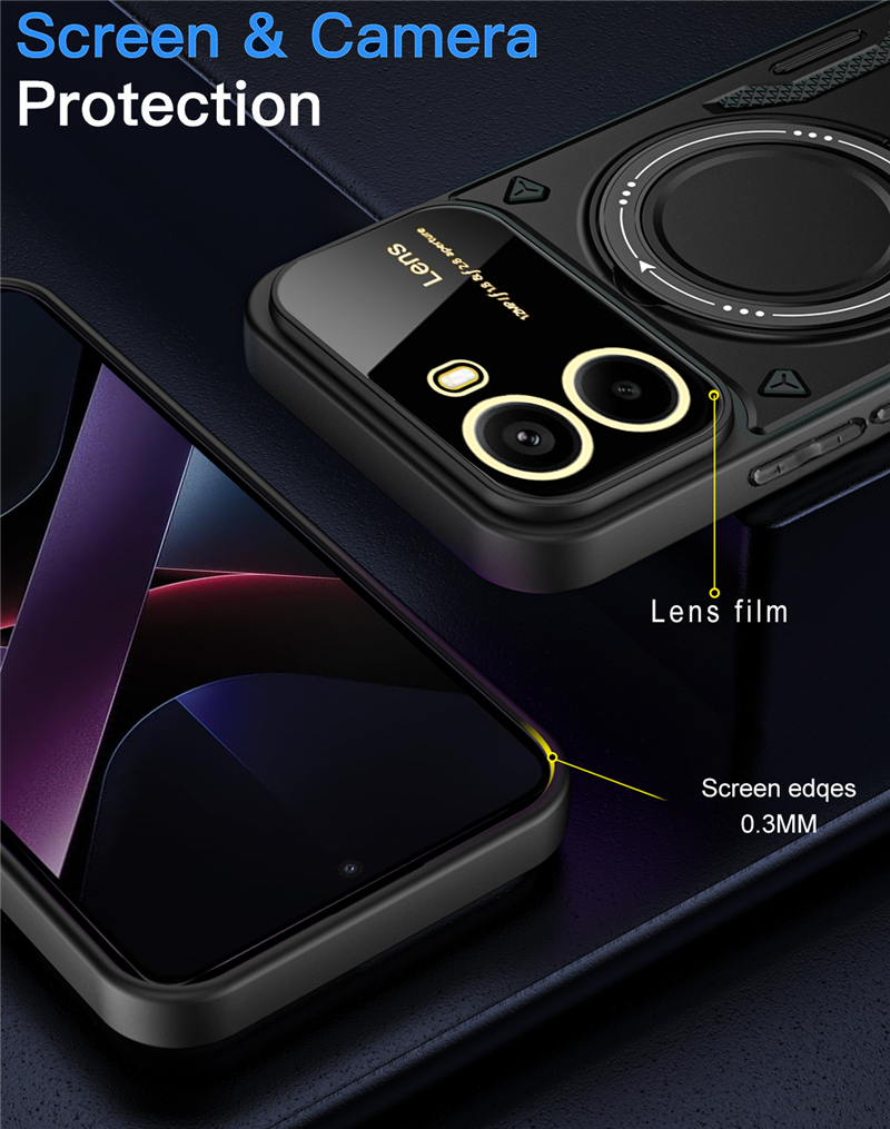 For POCO X7 Pro 5G Case Armor Magsafe Magnetic Ring Case For Xiaomi POCO X7Pro Wireless Charging Cover With Lens Protector