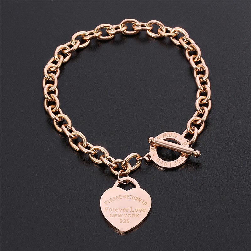 Stainless Steel Love Heart Bracelets For Women Party Jewelry Joyas de Chain Charm Bracelets Homme