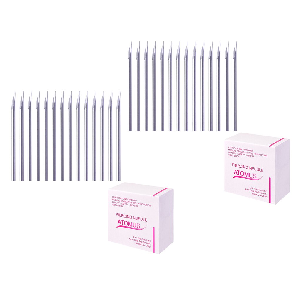 200 unids/set Body nariz ombligo tri-piercing agujas 14G y 16G, acero inoxidable
