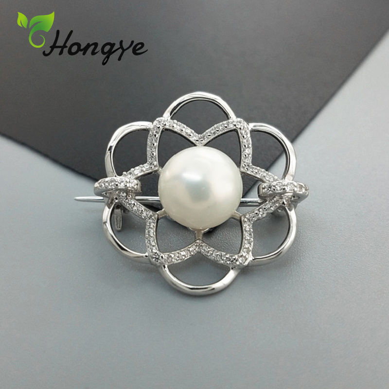 Hongye Aushöhlen Floral Brosche Pins für Mädchen Silber 925 Mantel Zubehör Feine Jewel Natürliche Perle Brosche Kostenloser: Default Title