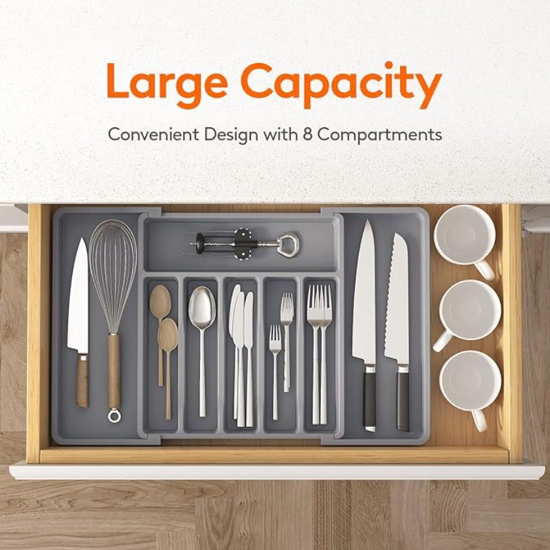 1pc Drawer Organizer Adjustable Flatware and Cutlery Holder Black Expandable Utensil Tray Storage Box Kitchen