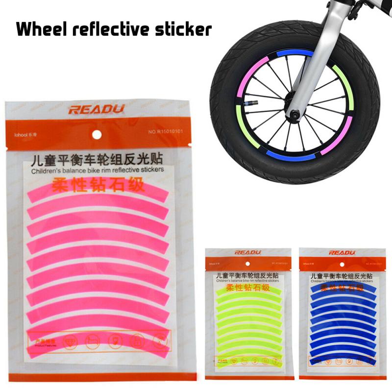 10 uds, pegatinas reflectantes para rueda de bicicleta, 9x0,8 cm, bicicleta de equilibrio para niños, motocicleta eléctrica, pegatina reflectante para rueda, Conducción Segura