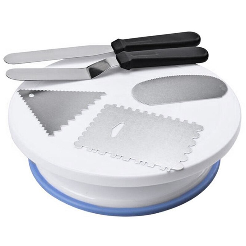 Rotating Cake Turntable with 2 Icing Spatula and 3 Icing Smoother, Revolving Cake Stand White Banking Cake Decorating Supplies: Default Title