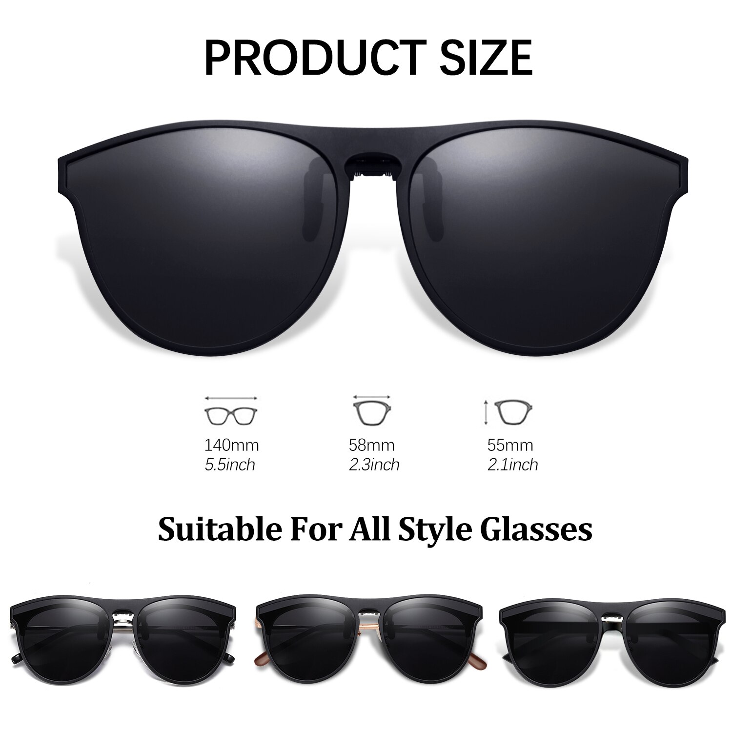 Clip-on Polarized Sunglasses Women Men Black Anti-Glare Driving Glasses with Flip Up for Prescription Glasses UV400 Eyewear