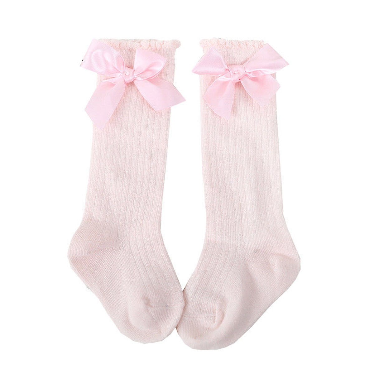 0-4Y Infant Baby Girl Socks Knee High Bows Princess Socks Cute Long Tube Booties Socks 5 Colors: Pink / S