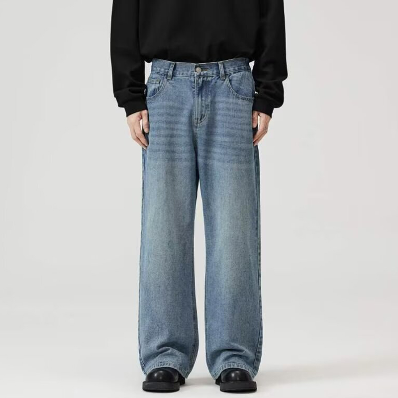 Male Classic America Hip Hop Rap Jeans Wide Leg Youth Popular Jeans Men Straight Leg Retro Loose Trousers Oversized Denim Pants: M / GRAY