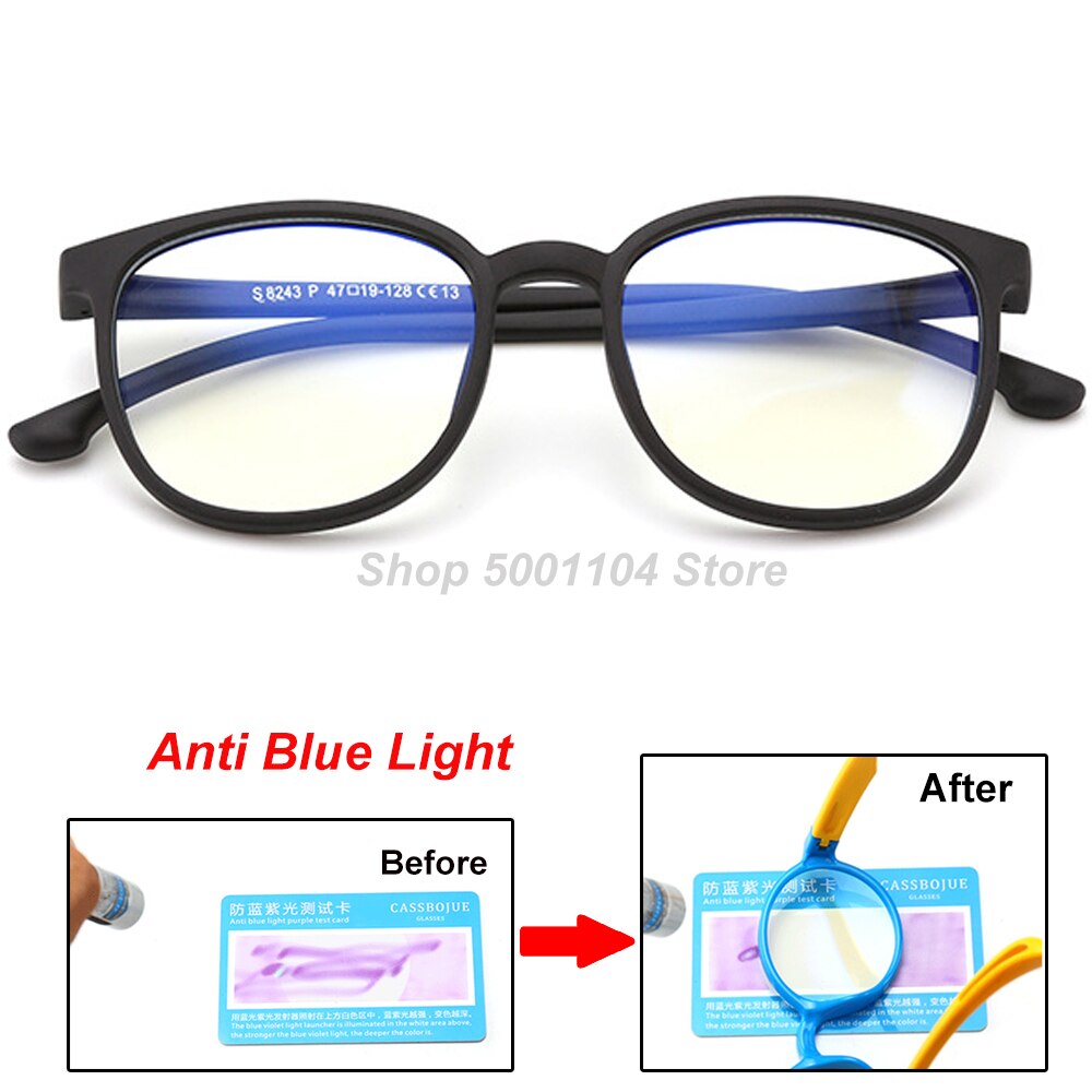 Blå lys børn briller dreng pige optisk ramme gennemsigtig barn briller anti blænding computer recept briller  uv400: Sort