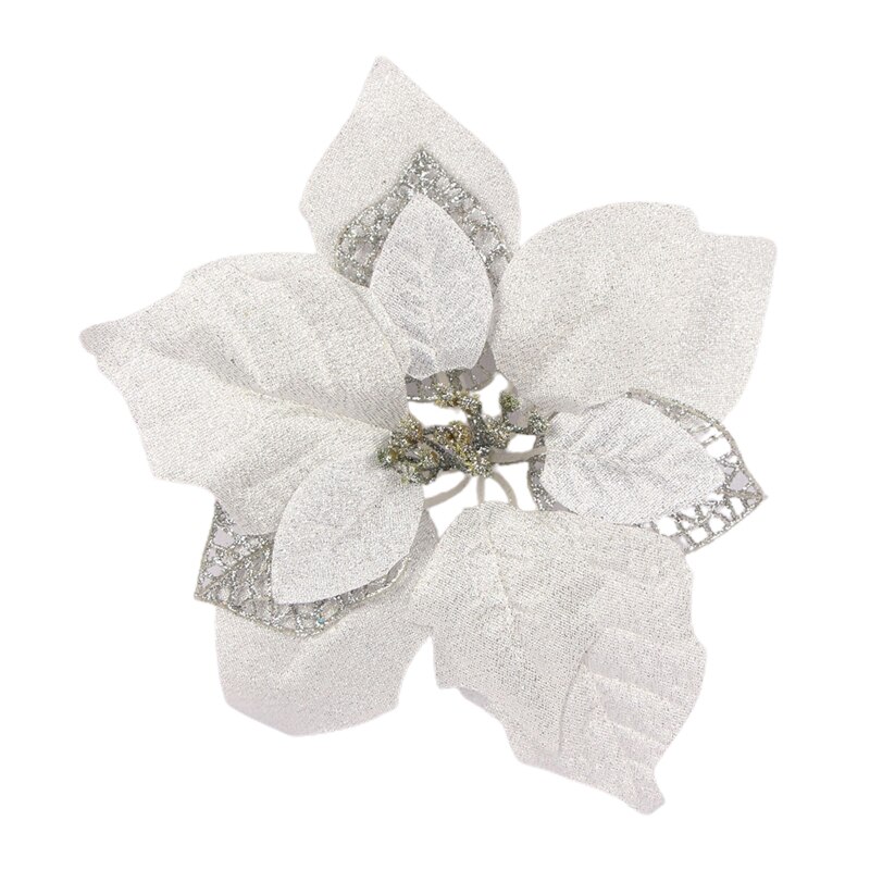 15 sztuk sztuczne świąteczne kwiaty dekoracje bożonarodzeniowe ozdoby choinkowe brokatowe złote/srebrny z klipsami upuszczać statek: S