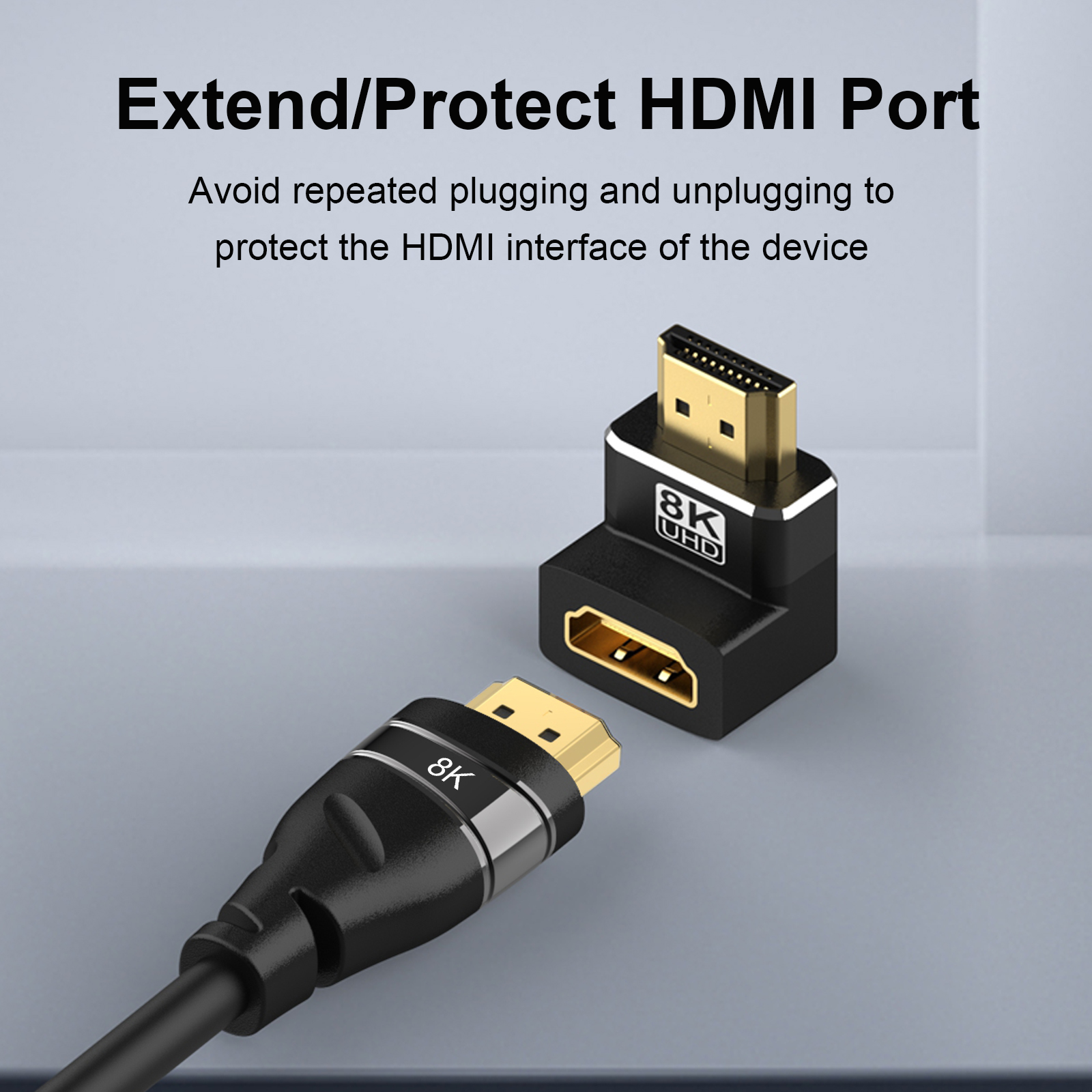 Adaptador de 90 grados Compatible con HDMI, 8K, ángulo recto de 90 grados, 270 grados, Conector de expansión macho a hembra