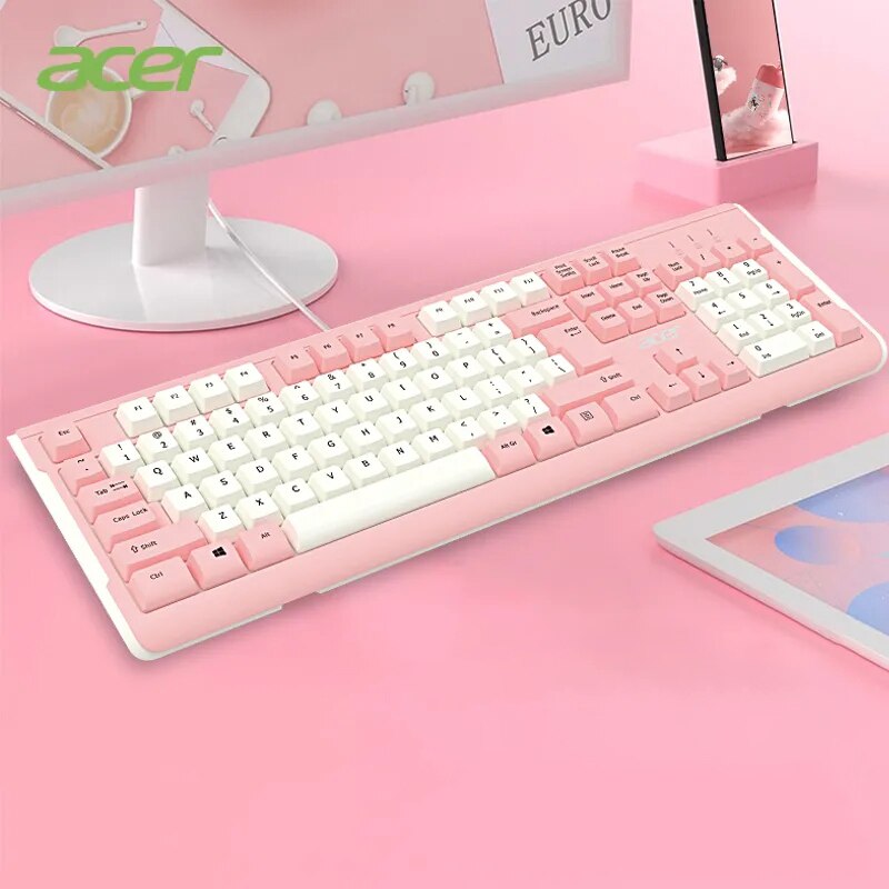 Teclado rosa con cable USB para jugadores, teclas con retroiluminación para ordenadores portátiles, para el trabajo en casa
