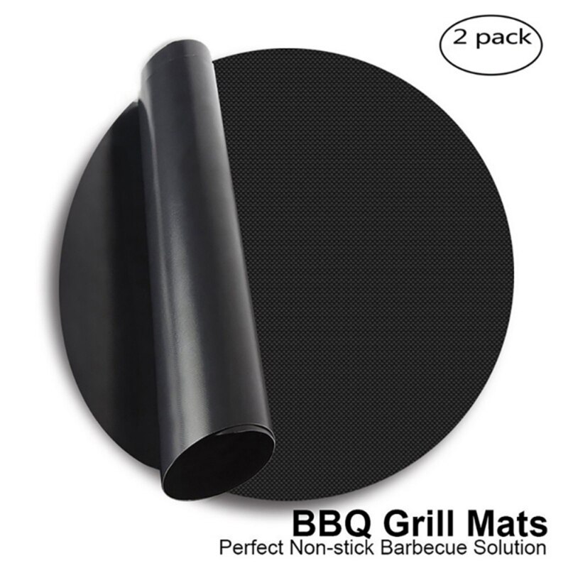 2pcs Non-Stick BBQ Grill Mat Round Shape Reusable Picnic Cooking Barbecue Baking Sheets Mats Outdoor Baking Tools