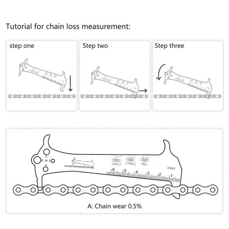 3 In 1MTB Bike Chain Length Checker Stainless Steel Bicycle Chain Gauge Wear Measure Indicator Repair Tool Bicycle Chain Checker
