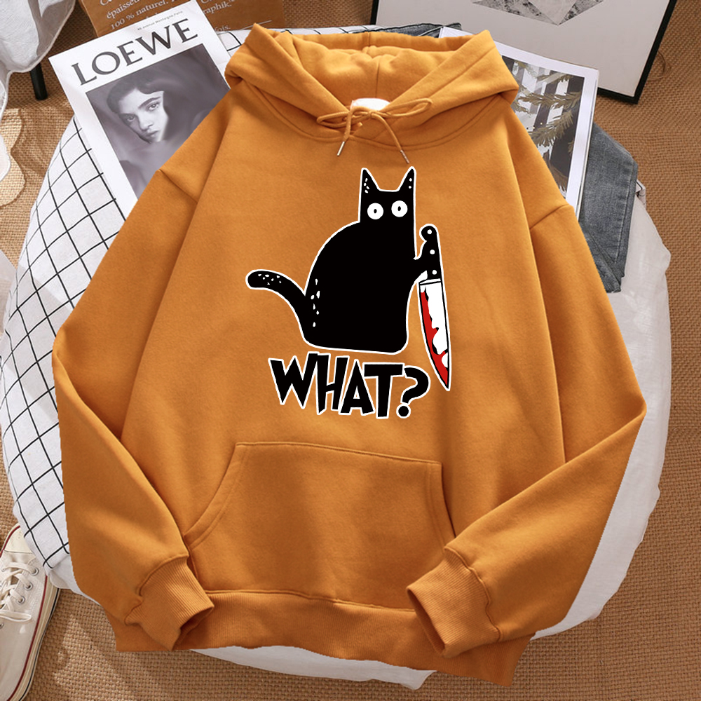 Que lindo pequeño gato negro sosteniendo un cuchillo hombres Sudadera con capucha calle polar Sudadera con capucha Hipster otoño sudadera Hip Hop ropa mujer