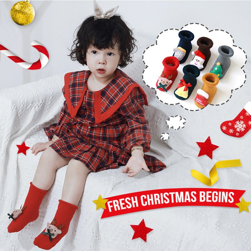 Kerst Winter Zachte Katoenen Baby Sokken Leuke Kerstman Patroon Baby Jongens Meisjes Sokken Dikke Warm Anti-Slip Vloer sokken