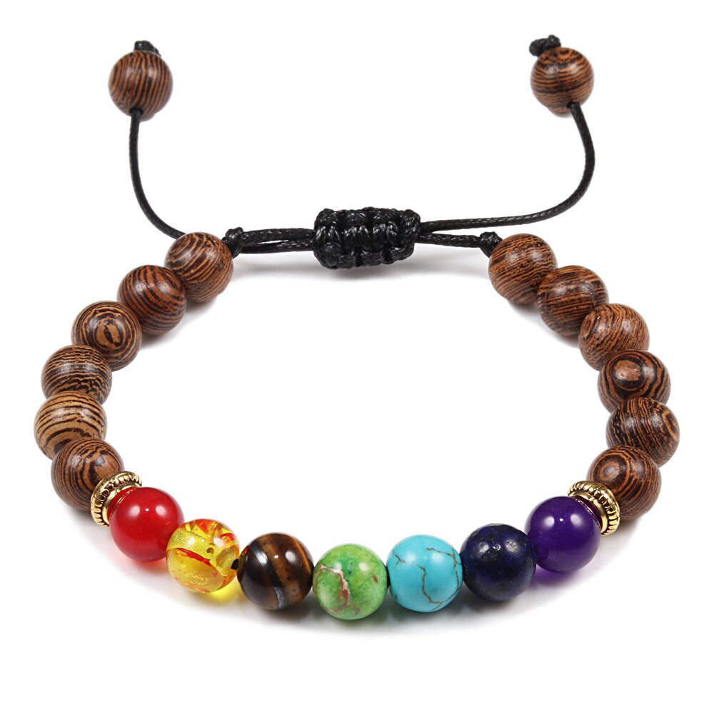 Mannen Vrouwen 7 Chakra Kralen Armbanden Armbanden Healing Tijgeroog Steen Chakra Gebed Charme Boeddha Armband Verstelbare Sieraden: Imitation Rhodium Plated