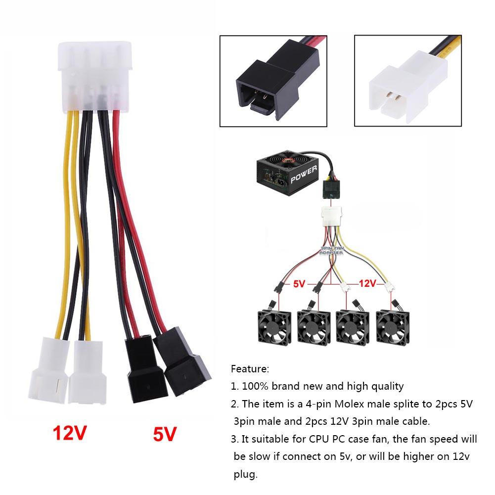 2 sztuk 4-Szpilka Molex robić 3-pinowy kabel kabel zasilający złącze adaptera 12v * 2 / 5v * 2 komputerowy wentylator chłodzący kable robić procesora PC wentylator obudowy
