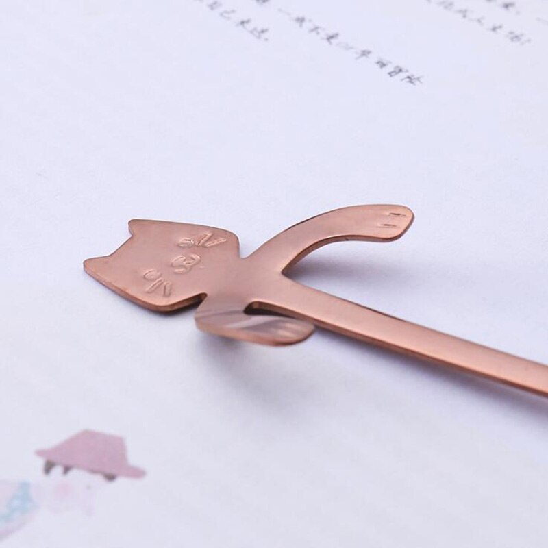 Mini Coffee Spoon Tea Spoon 304 Stainless Steel Kitty Cat Gold Teaspoon Tableware Dessert Long Spoon Handle Dinnerware