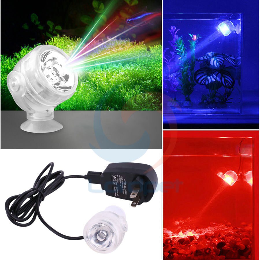 Aquarium Amphibious Submersible Mini LED Spotlight Adjustable Direction Mulyi Color Lamp Light With Suction Clip