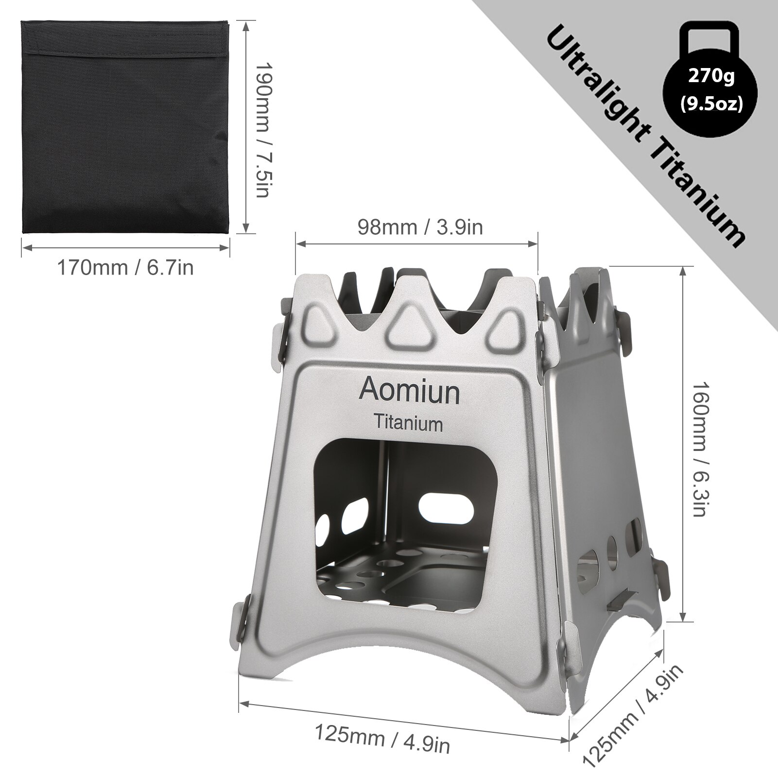 Aomiun-estufa compacta para acampar, estufa de mochilero de acero inoxidable, estufas de leña de titanio Potable para Picnic, barbacoa, Campamento y senderismo: Titanium S