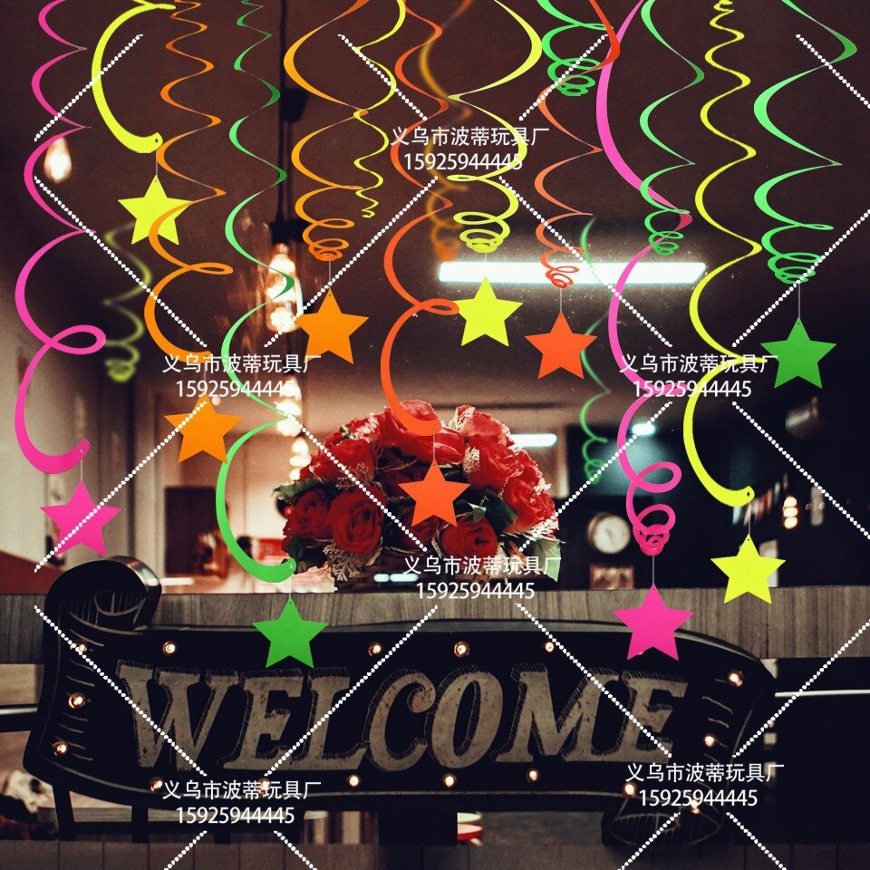 Fluorescent Paper String Party Luminous Birthday Paper Garlands Round Five-star Pendant Glow Party Supplies Night Party Favor