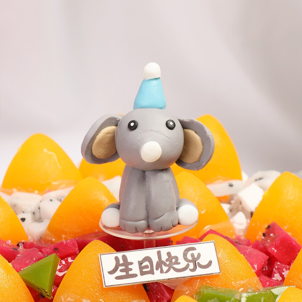 1PC Cartoon Animal Forest Trees Cake Toppers Soft Pottery Picks Cute Safari Jungle Animal DIY Craft Birthday Cake Decor
