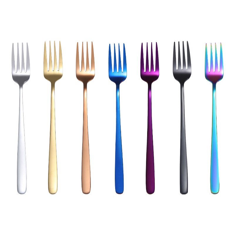 Stainless Steel Long Handle Dinner Fork Korean Rainbow Fork Hotel Restaurant Party Supplies Dinnerware Steak Gold Fork 5 Colors