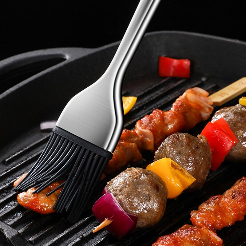 Silikone ristebørste bbq oliebørste rustfrit stål håndtag grill grillbørste wienerbrød bagning madlavningsbørste grillværktøjer