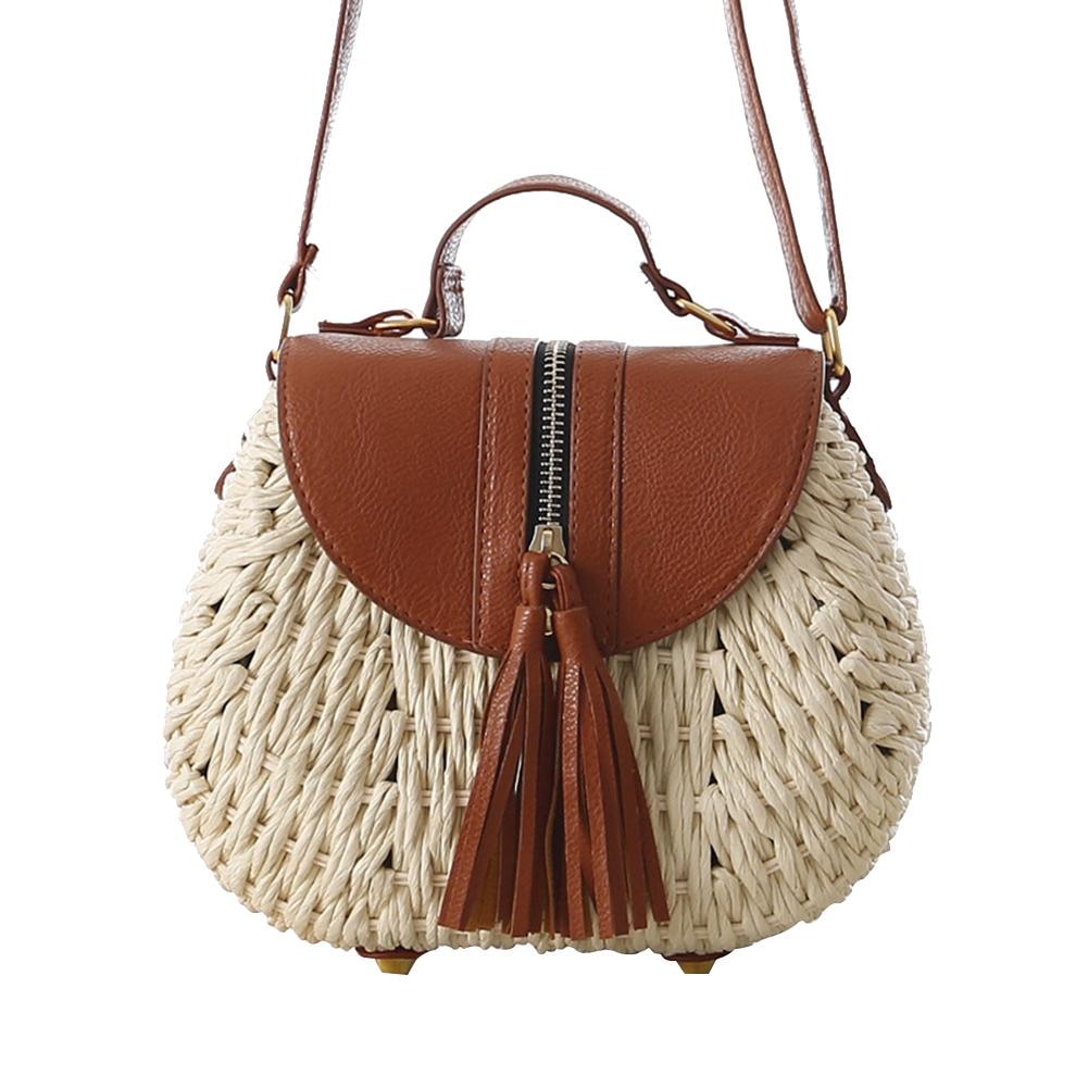 Quaste Handgemachte Stroh Woven Tasche Messenger Kausalen Runde Tasche Quaste Strand Schulter Tragetaschen Für Frauen Mädchen Handtasche
