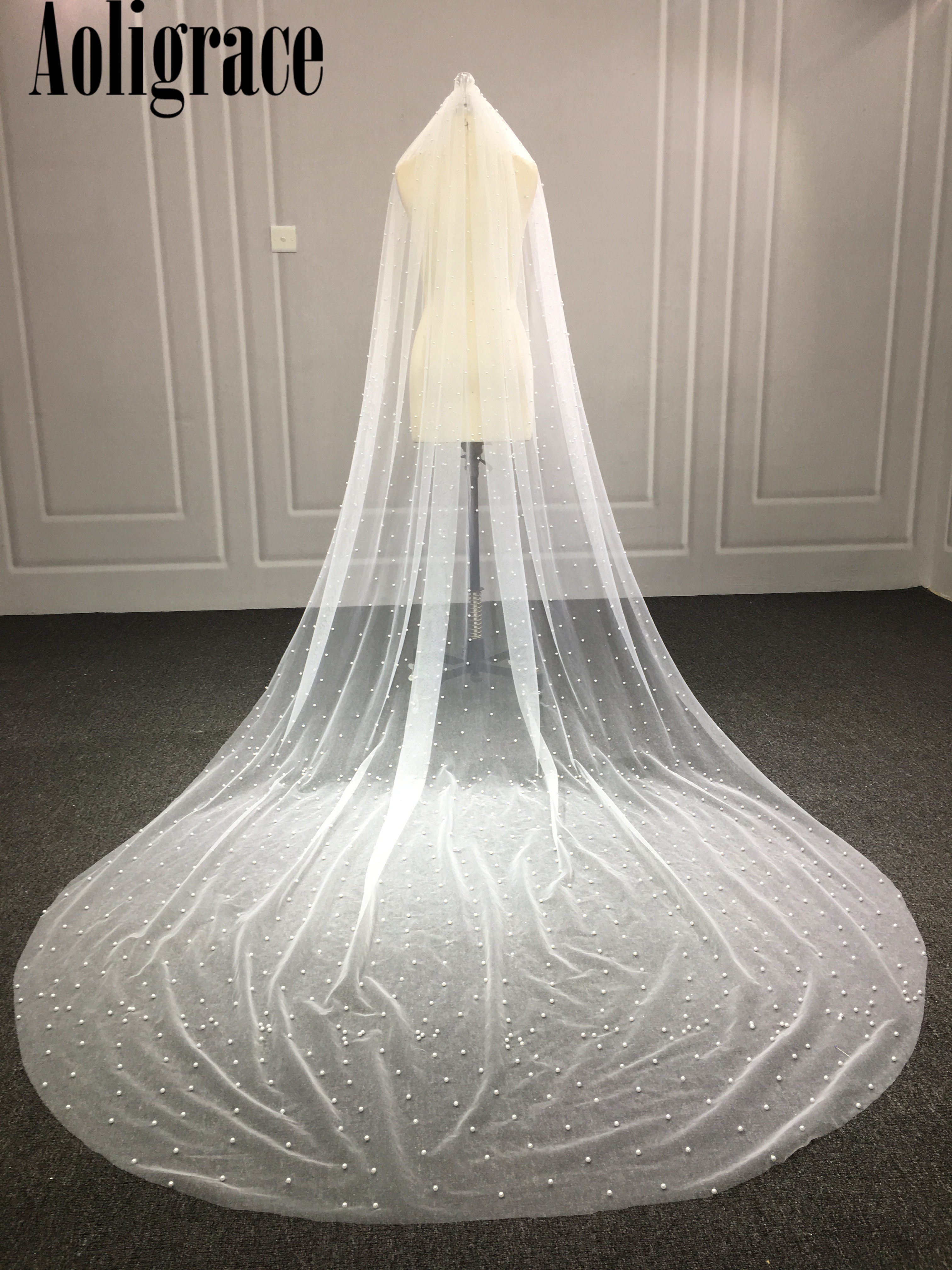 Aoligrace Een Lagen Parels Wedding Veils Wit/Ivoor Soft Tule Bridal Accessoires Met Kam Bruiloft Accessoires Voor Bruid