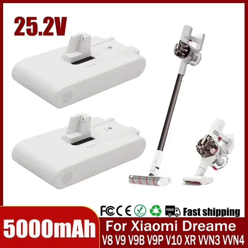 Batterie de remplacement 25.2V 5000mAh pour aspirateur Xiaomi Mijia Dreame V8 V9 V10 XR VVN3 VVN4