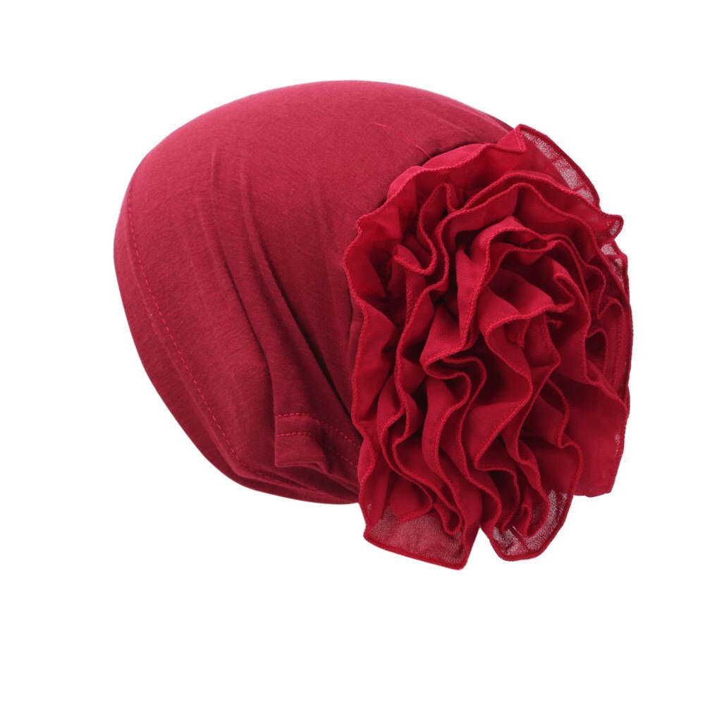 Vrouwen Bloem Moslim Ruche Kanker Chemo Hoed Beanie Sjaal Tulband Head Wrap Cap Casual Katoen Chiffon 4.11: Wine